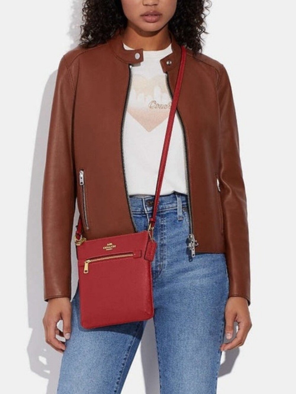 Coach Red Leather Crossbody with Gold Hardware